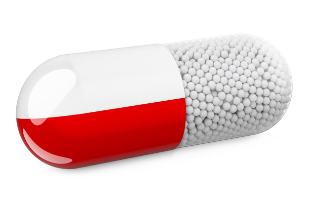 带波兰国旗的药丸胶囊。波兰的保健概念。三维渲染图片下载