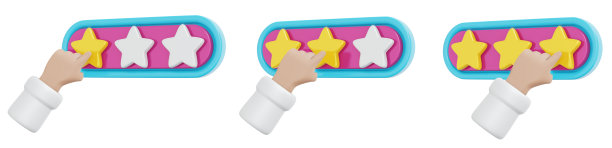 3d渲染一组孤立在白色背景上的星形反馈评论图标，客户评论和服务概念。3d渲染插图卡通风格。图片下载