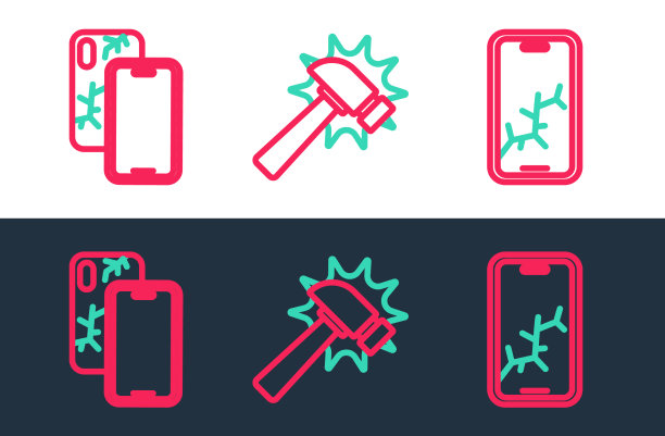 用破碎的屏幕和锤子设置移动线路图片下载