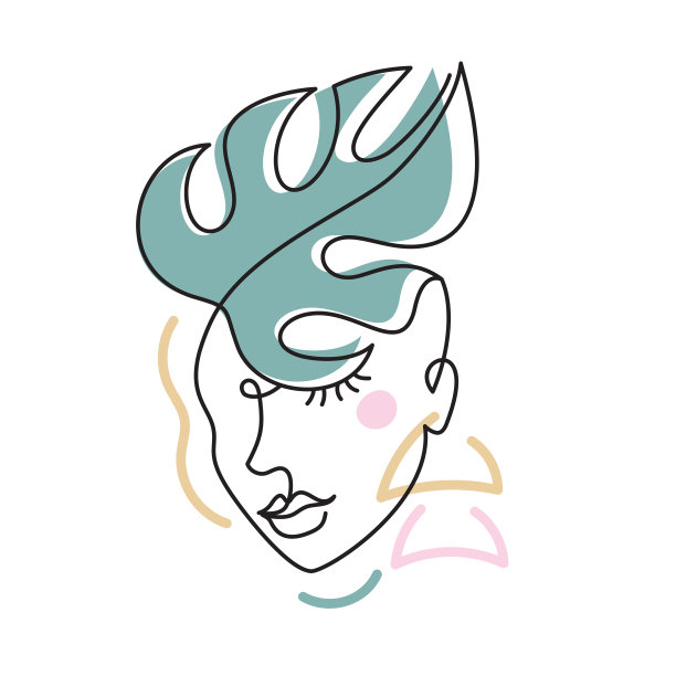 一张拿着树叶的抽象女人的脸图片下载