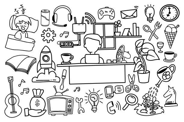 在家工作涂鸦设计图片下载