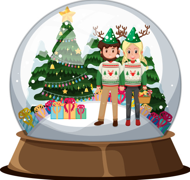 一对男人和女人在雪球里图片下载