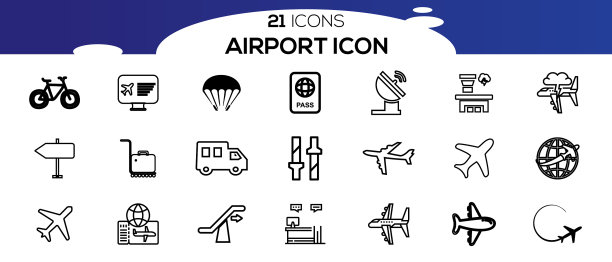 机场相关线路图标的简单集合图片下载