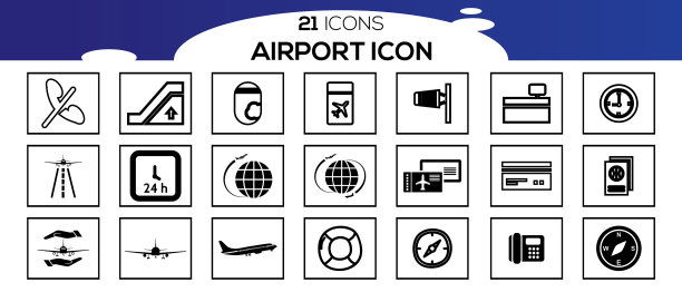 机场相关线路图标的简单集合图片下载