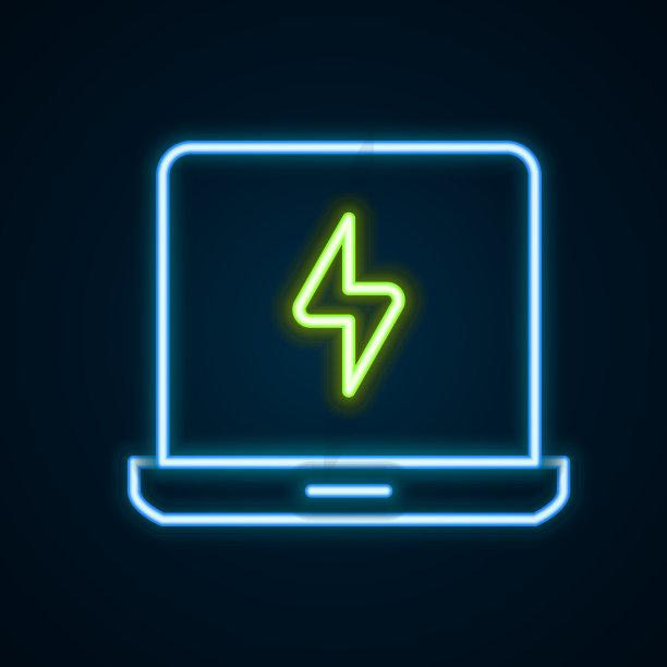 发光的霓虹灯线笔记本电脑图标孤立在黑色图片下载