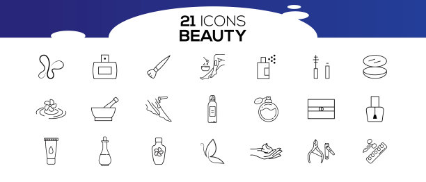 美容图标设置美容美容轮廓笔画图片下载