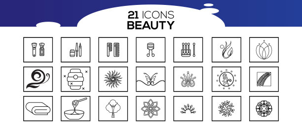 美容图标设置美容美容轮廓笔画图片下载