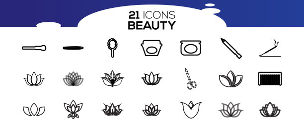 美容图标设置美容美容轮廓笔画图片下载