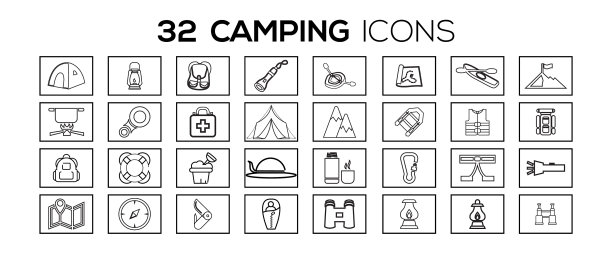 一套细线图标的露营服务图片下载