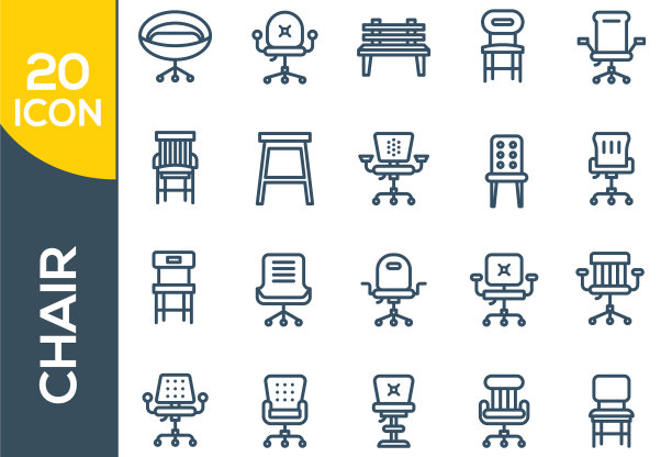 椅子家具图标设置在细线风格图片下载
