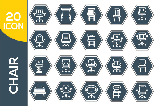 椅子家具图标设置在细线风格图片下载