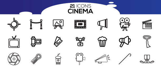 简单的电影相关线路图标集合图片下载