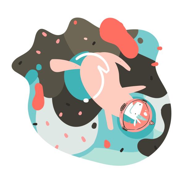 手绘矢量抽象图形创意卡通插图海报或印刷与宇航员独角兽头盔，彗星和行星在宇宙孤立的白色抽象背景图片下载