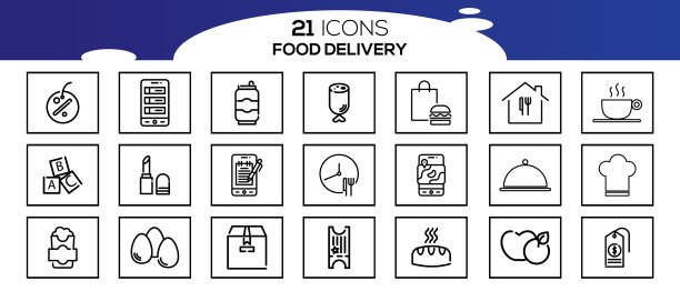食品配送相关线条图标图片下载