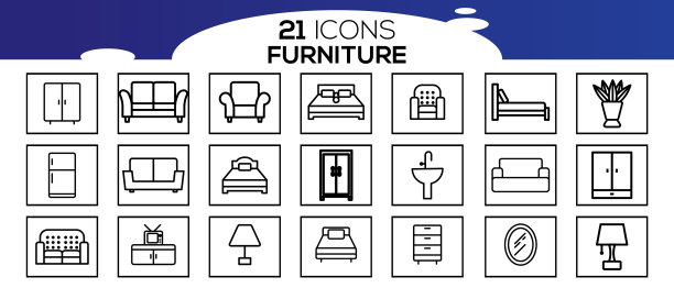 家具轮廓图标集包含如下图标图片下载
