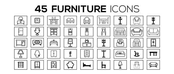 简单的家具相关线条图标集合图片下载