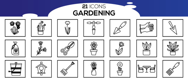简单的一套园艺相关的线条图标图片下载