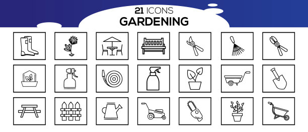 简单的一套园艺相关的线条图标图片下载