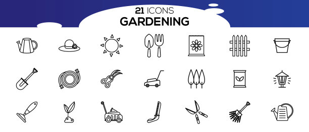 简单的一套园艺相关的线条图标图片下载