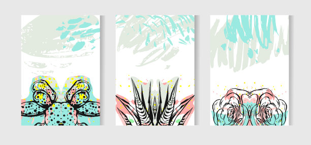 手绘矢量热带卡集多肉植物和仙人掌植物收集。北欧风格插画，现代家居装饰。生日,婚礼,业务,邀请图片下载