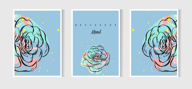 手绘矢量抽象保存日期贺卡收集集模板多汁，仙人掌植物和手绘纹理在粉彩。设计婚礼,日志记录,生日,邀请图片下载