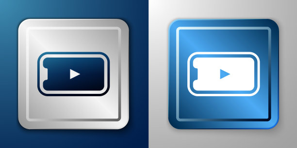 白色在线播放视频图标隔离在蓝色和图片下载