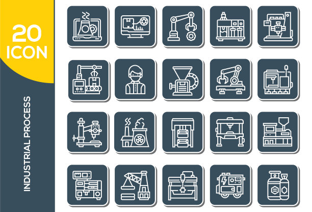 简单的一套批量生产相关的生产线图标图片下载