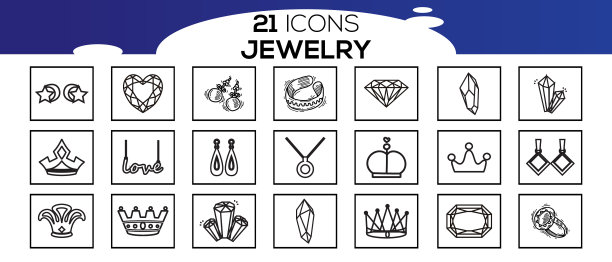 简单的珠宝相关线条图标集合图片下载