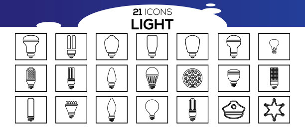 简单的一套灯泡相关的线条图标图片下载