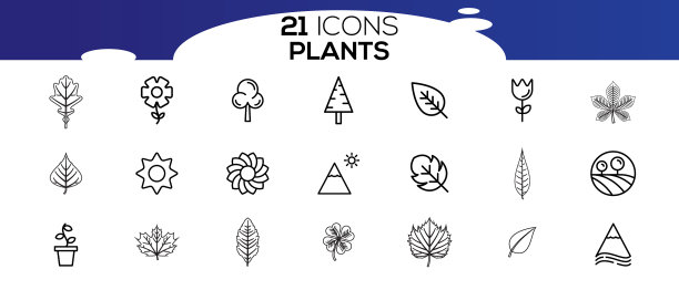 一套简单的植物相关线条图标图片下载