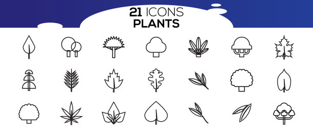 一套简单的植物相关线条图标图片下载