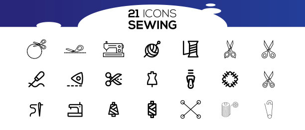 简单的缝纫相关线条图标集合图片下载