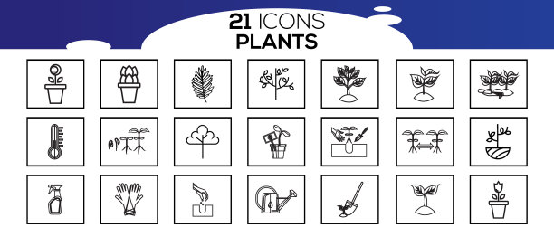 简单的植物相关线条图标集合图片下载