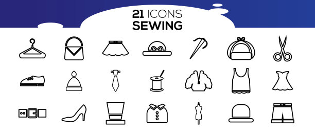 简单的缝纫相关线条图标集合图片下载