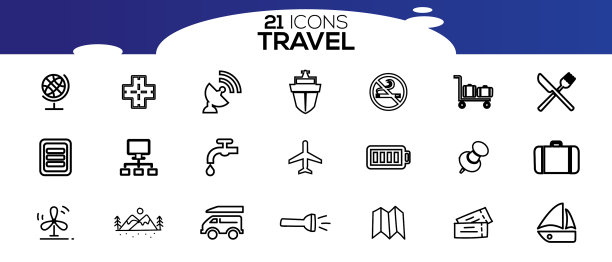 旅游和旅游大纲图标设置图片下载