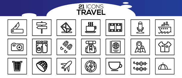 旅游和旅游大纲图标设置图片下载