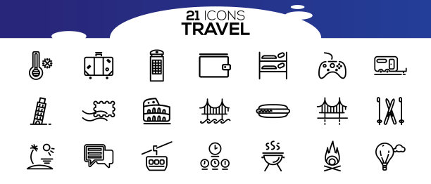 旅游和旅游大纲图标设置图片下载