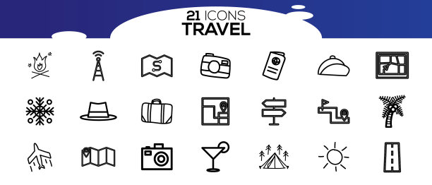 旅游和旅游大纲图标设置图片下载