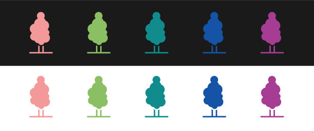 设置树图标孤立的黑色和白色图片下载