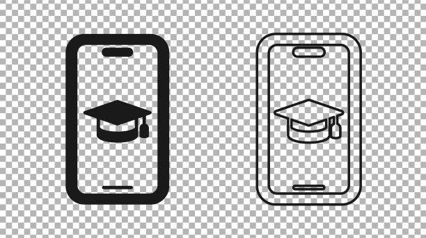 黑色毕业帽屏幕智能手机图标图片下载