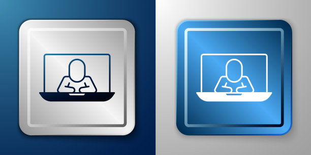 白色视频聊天会议图标隔离在蓝色图片下载