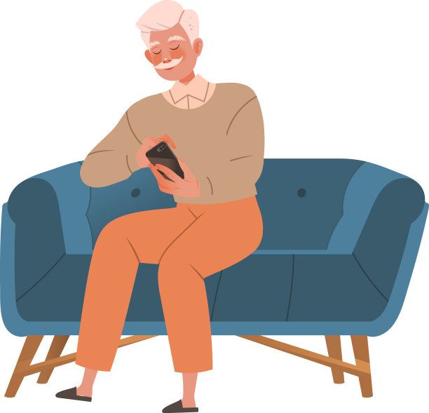 年轻人坐在沙发上用智能手机看动画片图片下载