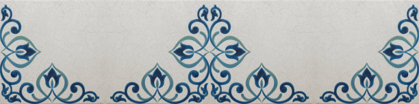 老蓝白复古复古无缝方形水泥石瓷砖纹理结构与花卉花卉叶子印花背景横幅全景图片下载
