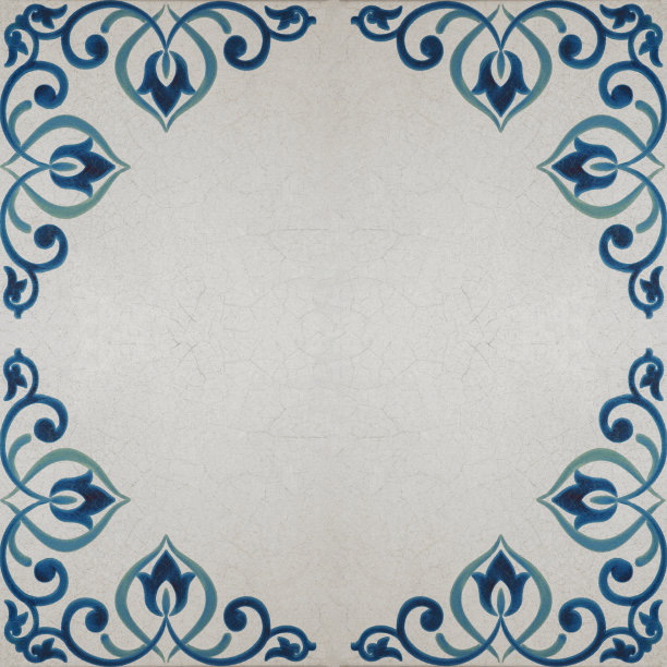 老蓝白复古复古无缝拼接的方形水泥石瓷砖纹理结构配以花卉花瓣印花图片下载