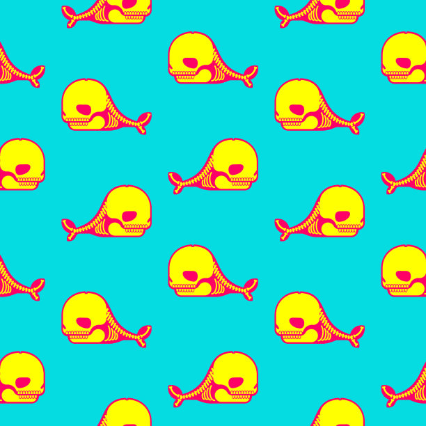 鲸鱼骨架图案无缝卡通头骨图片下载