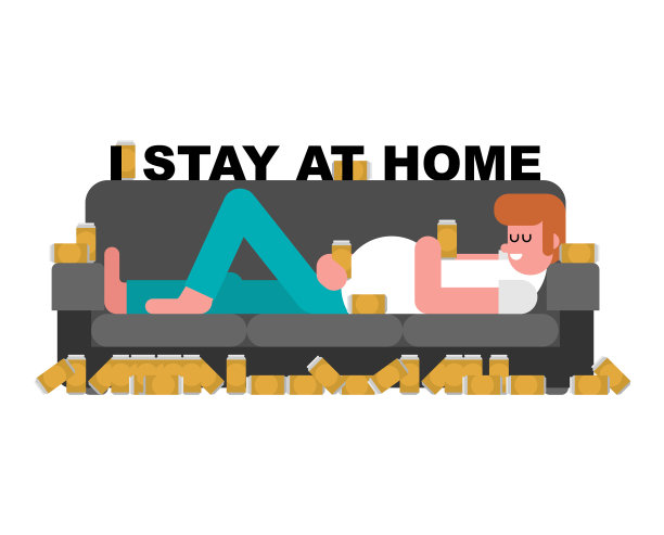 我呆在家里，男人坐在沙发上喝啤酒图片下载