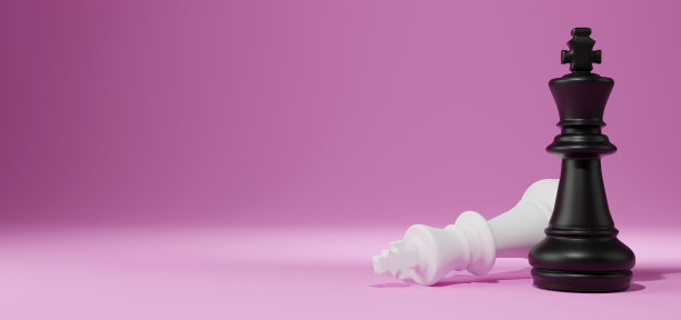 3D插图，黑白王棋彩色背景，战斗竞争概念图片下载