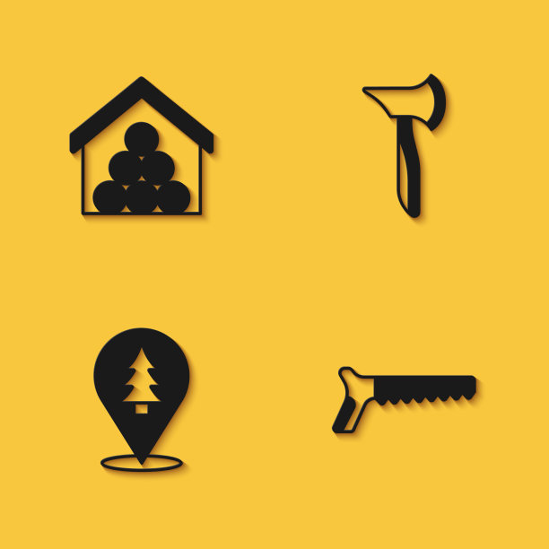 手锯放置原木的森林位置图片下载