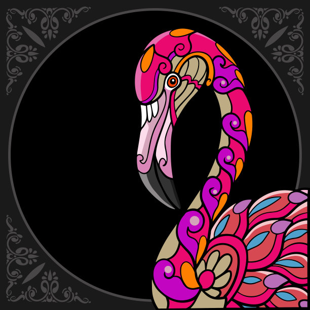 火烈鸟艺术。孤立在黑色背景。图片下载