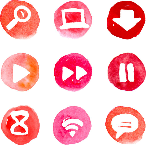 红色套圆水彩图标图片下载